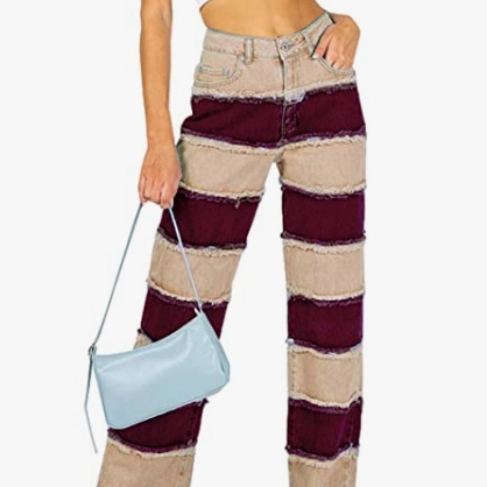 JADED LONDON Maroon and Beige Patchwork Pants NYPT